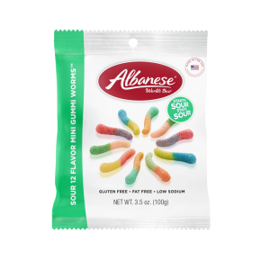 ALBANESE SOUR 12 FLAVOR MINI GUMMI WORMS BAG 100G