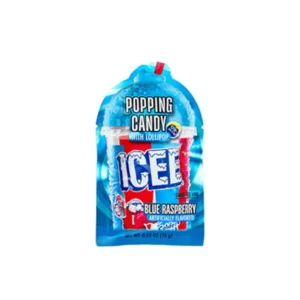 ICEE POPPING WITH LOLLIPOP CANDY BLUE-RASPBERRY BAG 15GR